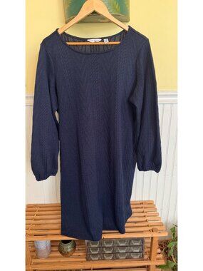 Susan Graver Navy Blue Textured Knit 3/4 Sleeve Tunic Sweater Dress 1XP